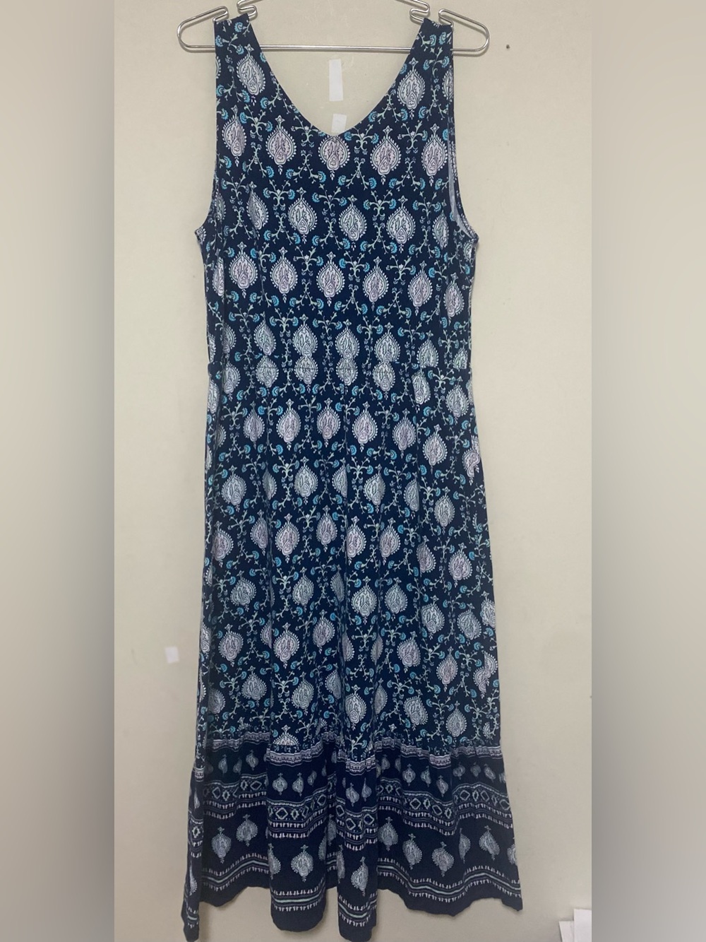 Talbots Navy and White Printed Sleeveless Maxi Dress